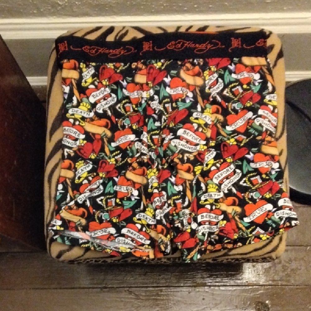 Ed Hardy Black Boxer Briefs with Red Orange Yellow Tattoo Print